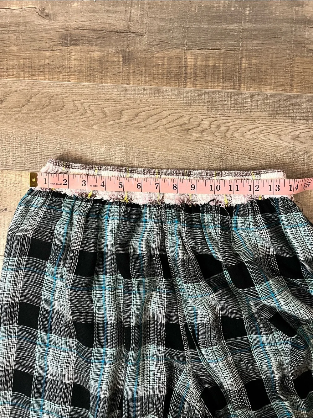 Free People Black and Teal Plaid Elastic-Waist lounge Pants M